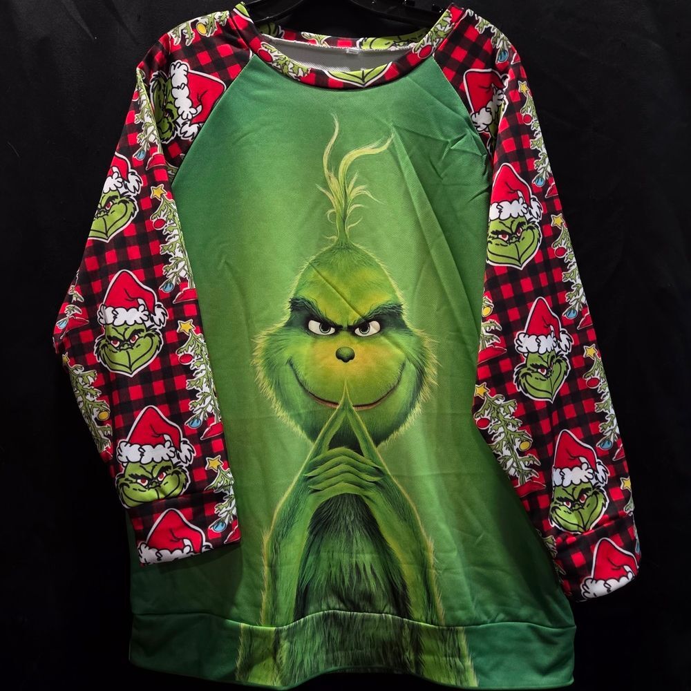 The Grinch Graphic Print Crew Neck Holiday Ugly Christmas Sweater SGreen and Red